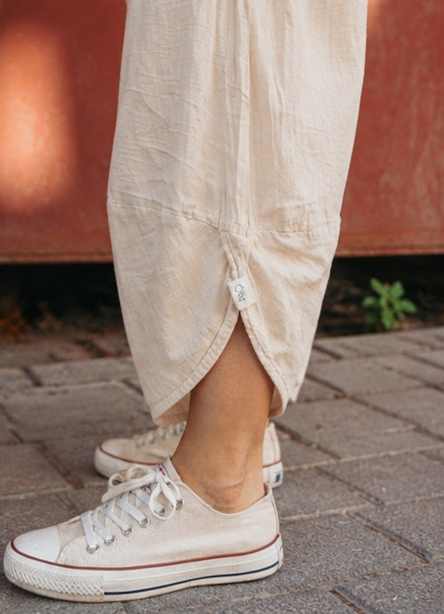 Krem Etnik Desen V Paça Baggy Pantolon
