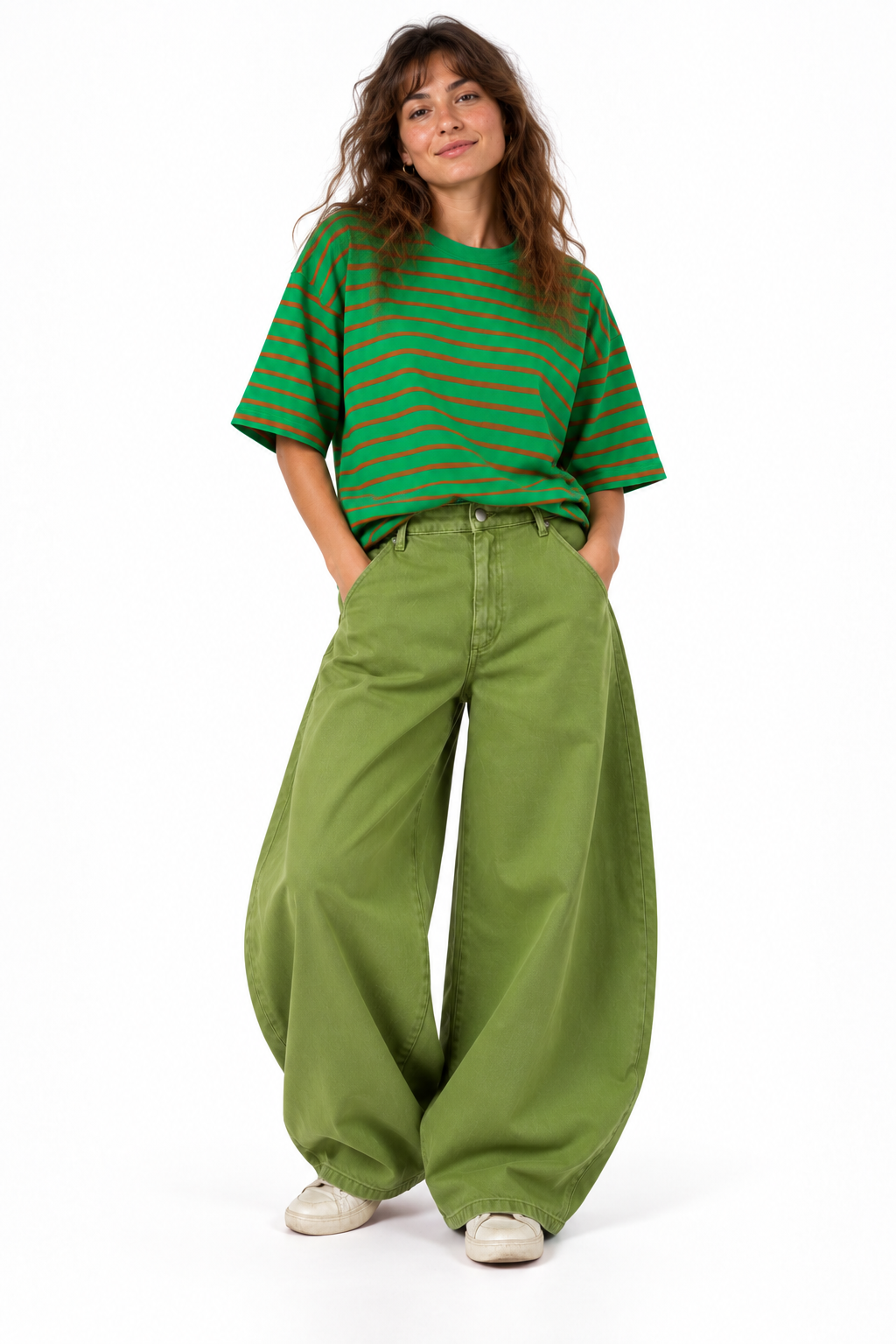 Haki Yeşil Balloon Baggy Kot Pantolon