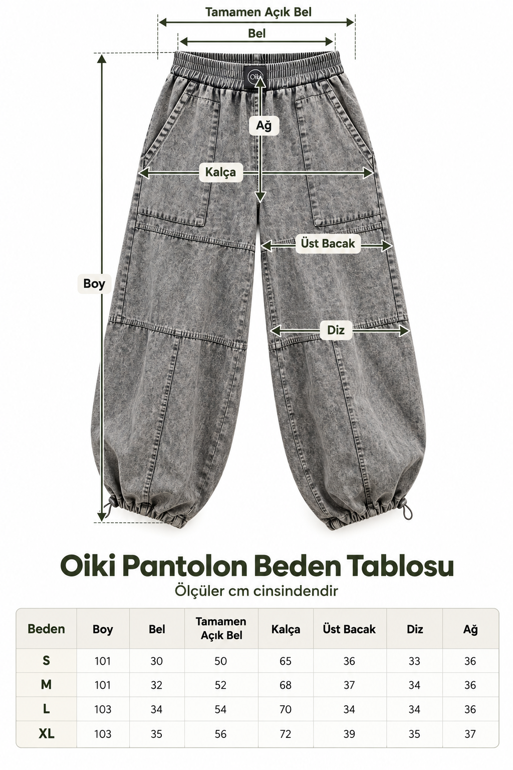 Taş Gri Baggy Bağcıklı Pantolon