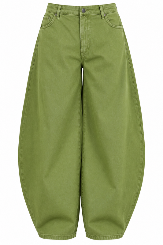 Haki Yeşil Balloon Baggy Kot Pantolon