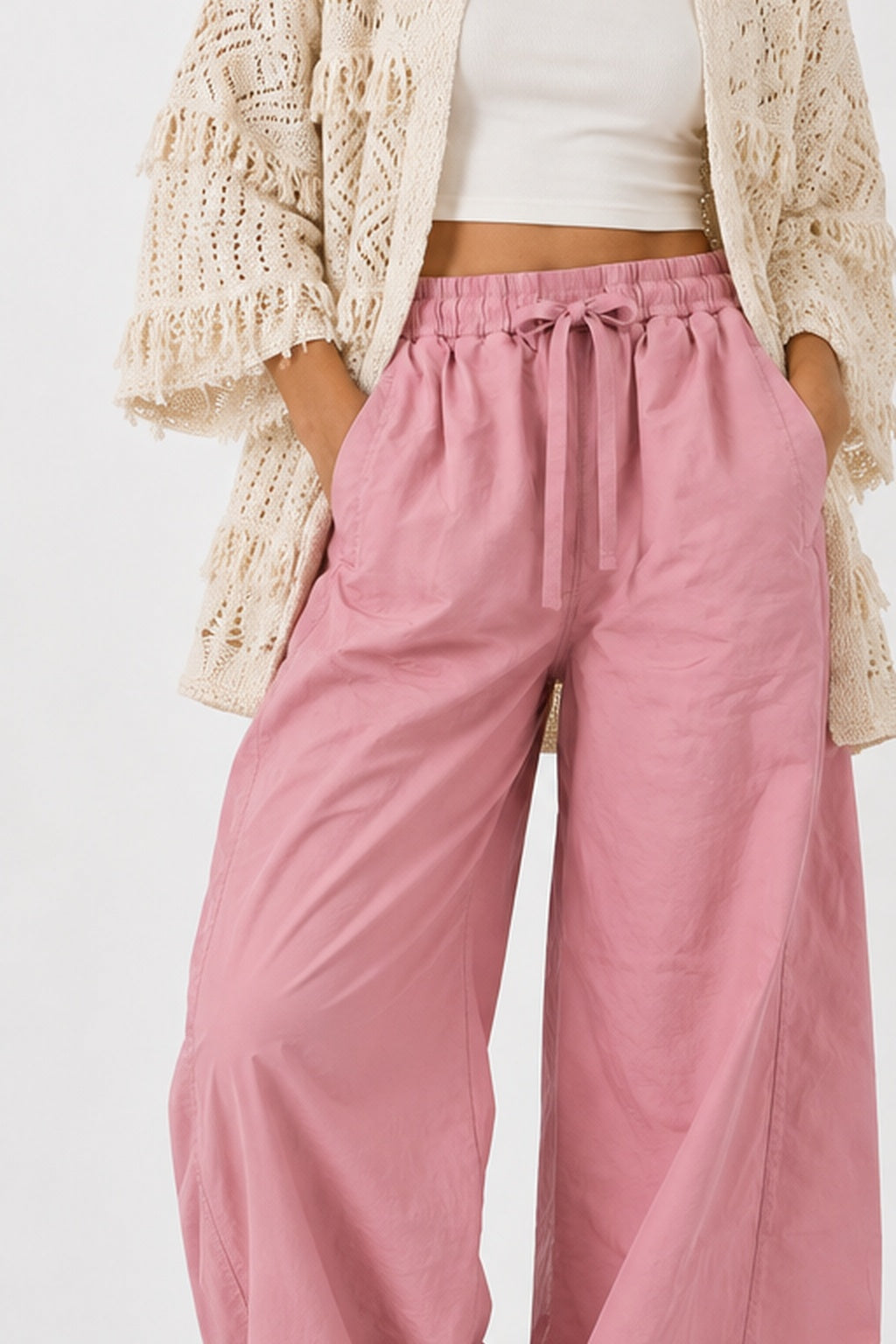 Pastel Pembe Geniş Paça Pantolon